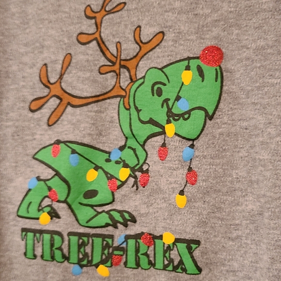 "Tree-Rex" grey holiday short sleeved onesie/bodysuit - Picture 3 of 3